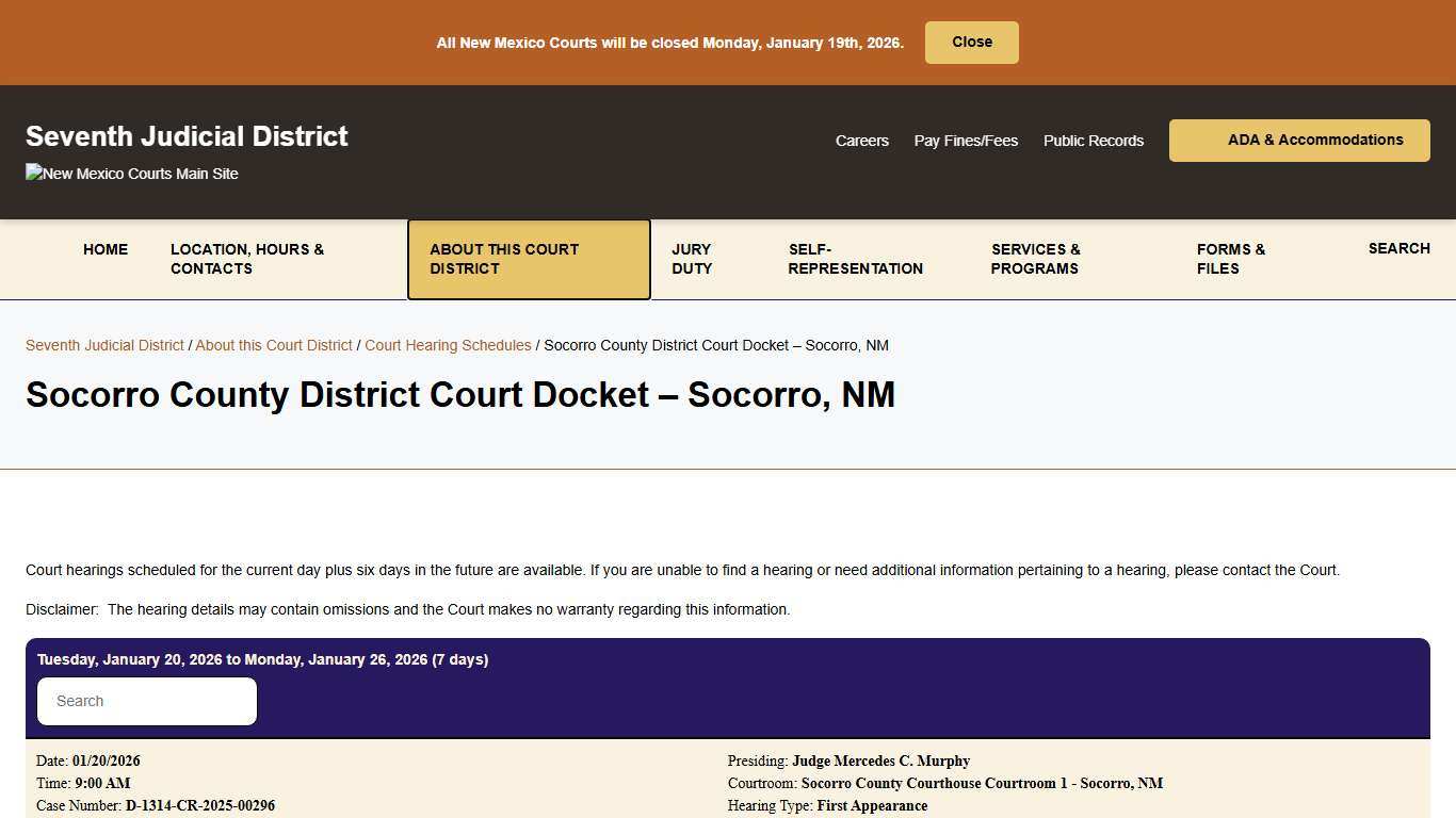 Socorro County District Court Docket - Socorro, NM - Seventh Judicial District