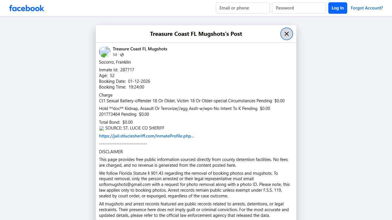 Socorro, Franklin Inmate Id:... - Treasure Coast FL Mugshots | Facebook